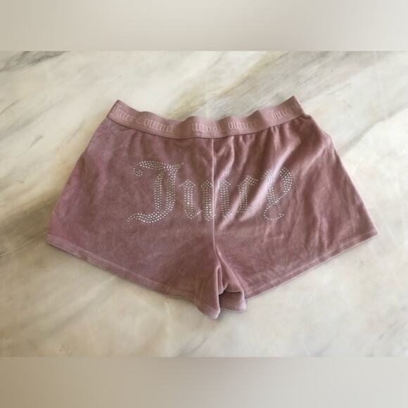 Juicy Couture Pants - Juicy Couture Pink Shorts golthic crystal Rhinestone Logo rear tush M velour Med